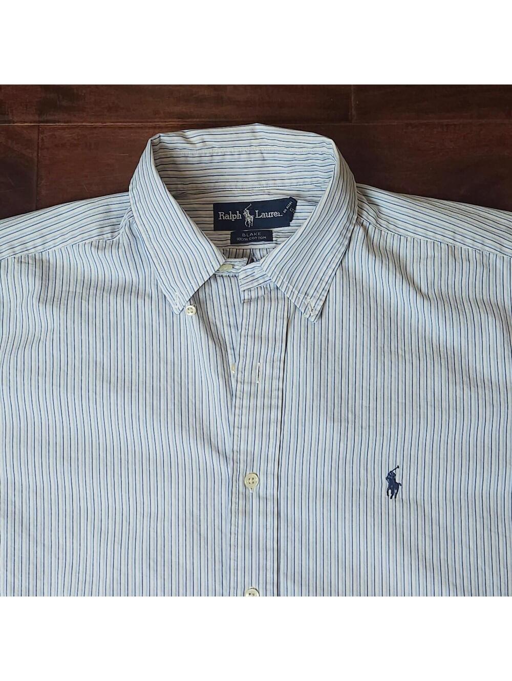 Ralph Lauren Blake Men's Button Down Shirt Long Sleeve Blue Stripe Size Large
